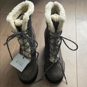 Stuart Weitzman Charcoal and Cream Winter Boots
